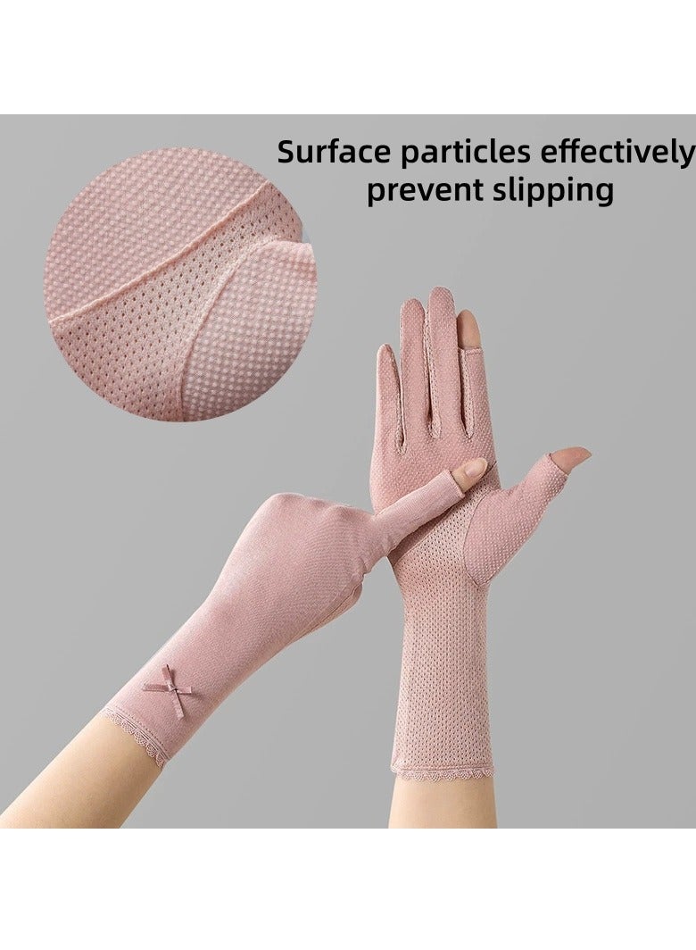 Women’s Driving Gloves Sun Protection Driving Gloves Non-slip Touchscreen Sunblock Mid-Length Cotton Gloves for Cycling Riding - Image 2